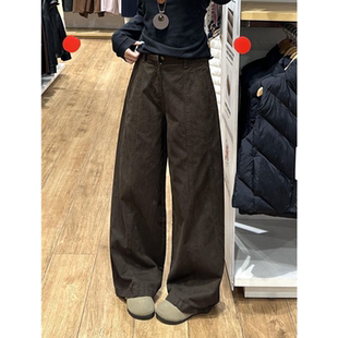 深棕色休闲风直筒牛仔裤 女小个子美拉德高腰百搭宽松显瘦阔腿长裤