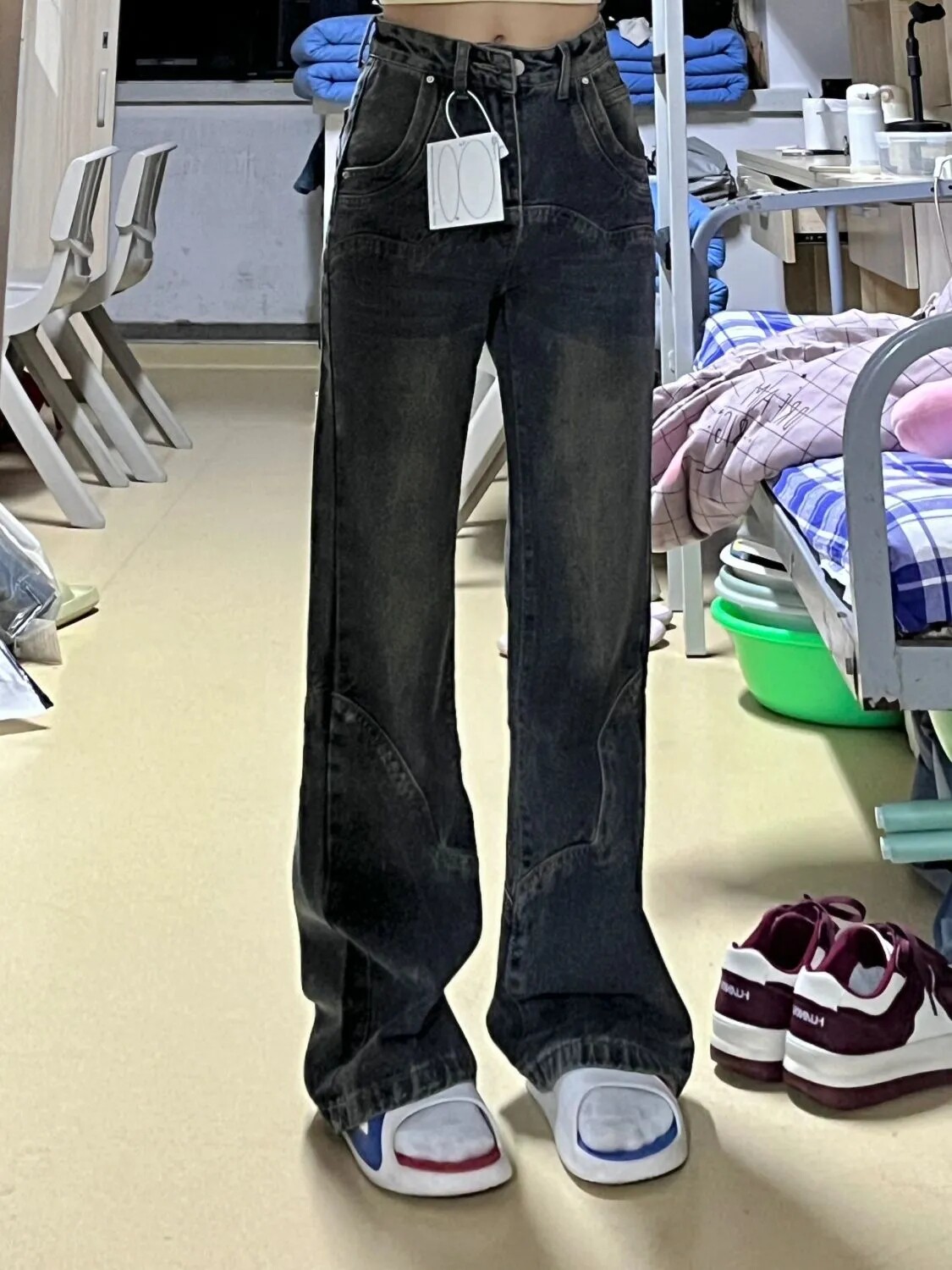 AMERICAN RETRO DESIGN JEANS WOMENS 150 SMALL MAN VERSATILE SLIGHTLY FLARED WIDE-LEGGED LOOSE AND THIN MOPPING PANTS