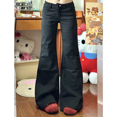 黑色低腰微喇牛仔裤女显瘦阔腿裤