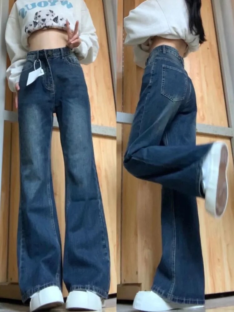 150CM SMALL VINTAGE JEANS WOMENS AUTUMN NEW HIGH-WAISTED STRAIGHT-LEG SLIM LOOSE WIDE-LEG VERSATILE PANTS