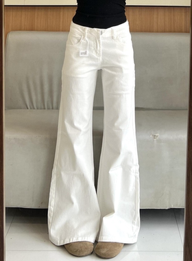 150小个子白色微喇牛仔裤女休闲宽松显瘦显腿长低腰阔腿喇叭长裤