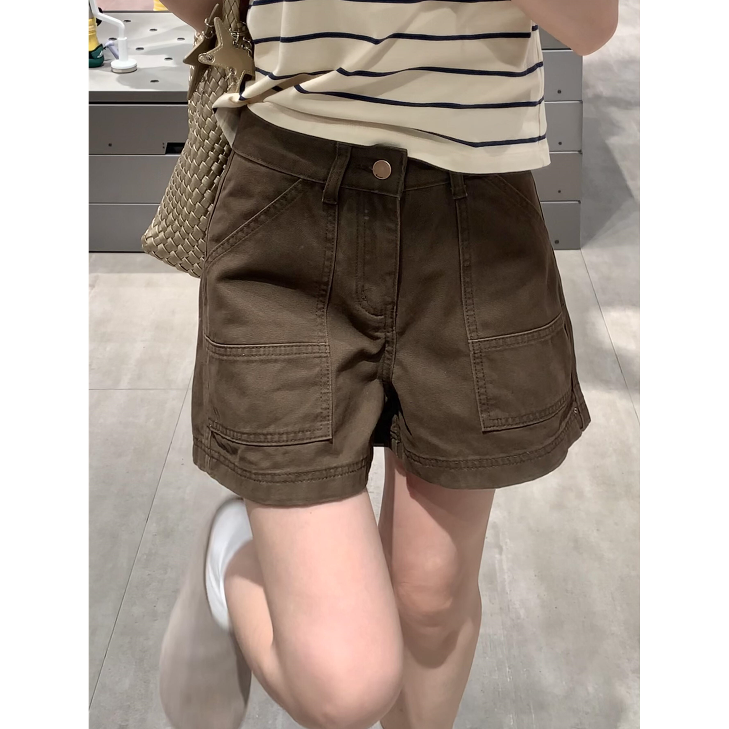 多口袋阔腿牛仔短裤女显高显瘦图片