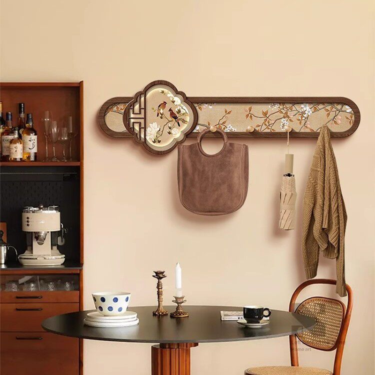 入户挂衣钩新中式实木衣帽架壁挂进门玄关挂衣免打孔如意衣帽挂钩