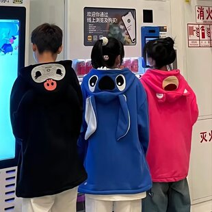 bf原宿风潮牌史迪仔刺绣连帽卫衣外套女秋冬季韩版宽松情侣装上衣