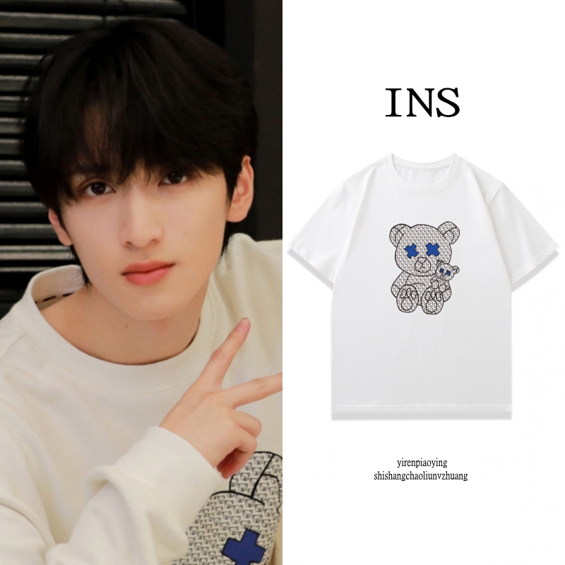 严浩翔同款字母小熊短袖t恤女夏季韩版ins潮牌宽松情侣装半袖上衣