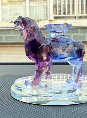 琉璃沧州铁狮子几何切角水晶底座车载香氛摆件