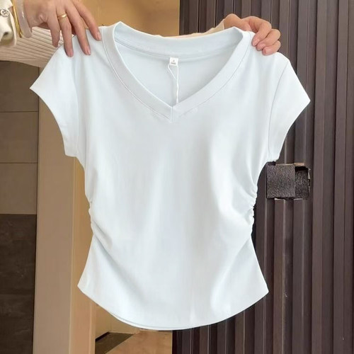 女装V领T恤夏季修身显瘦短款百搭
