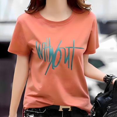 莫代尔女装夏季宽松印花短袖T恤