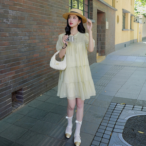 浅绿色新中式国风盘扣连衣裙女2025夏季新款小个子初恋奶甜娃娃裙图片
