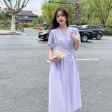 超好看米白色连衣裙女夏2025新款小个子高级感宽松遮肚显瘦娃娃裙，女装连衣裙，铱本正襟