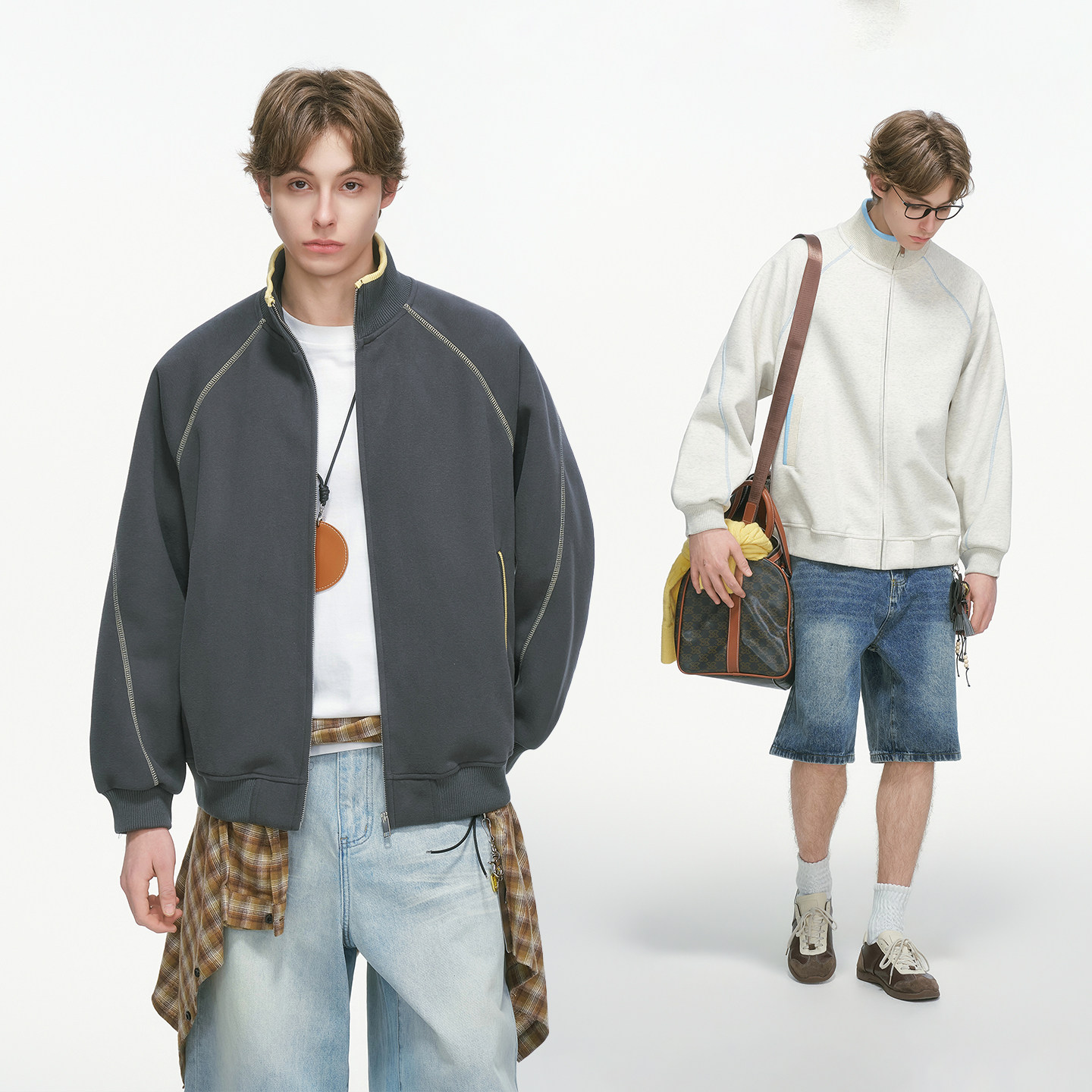 Dream made美式哈苏线立领开衫卫衣男春秋季重磅休闲运动外套男生