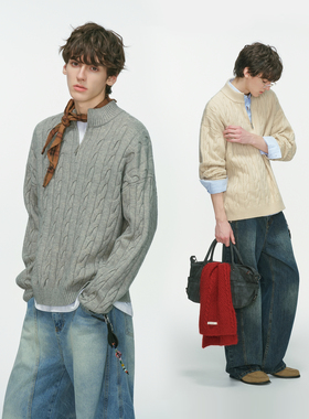 Dream made明星同款老钱风麻花毛衣男款秋冬季加厚针织衫男生上衣