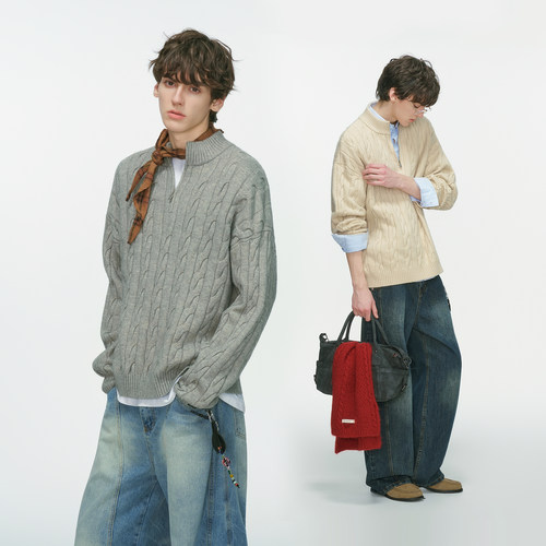 明星同款老钱风麻花毛衣