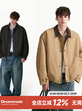 Dream made 美式巴恩风皮领棉服外套男冬季新款加绒加厚短宽棉衣