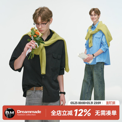 Dream made 美式cleanfit工装长袖衬衫男春秋季休闲情侣白色衬衣