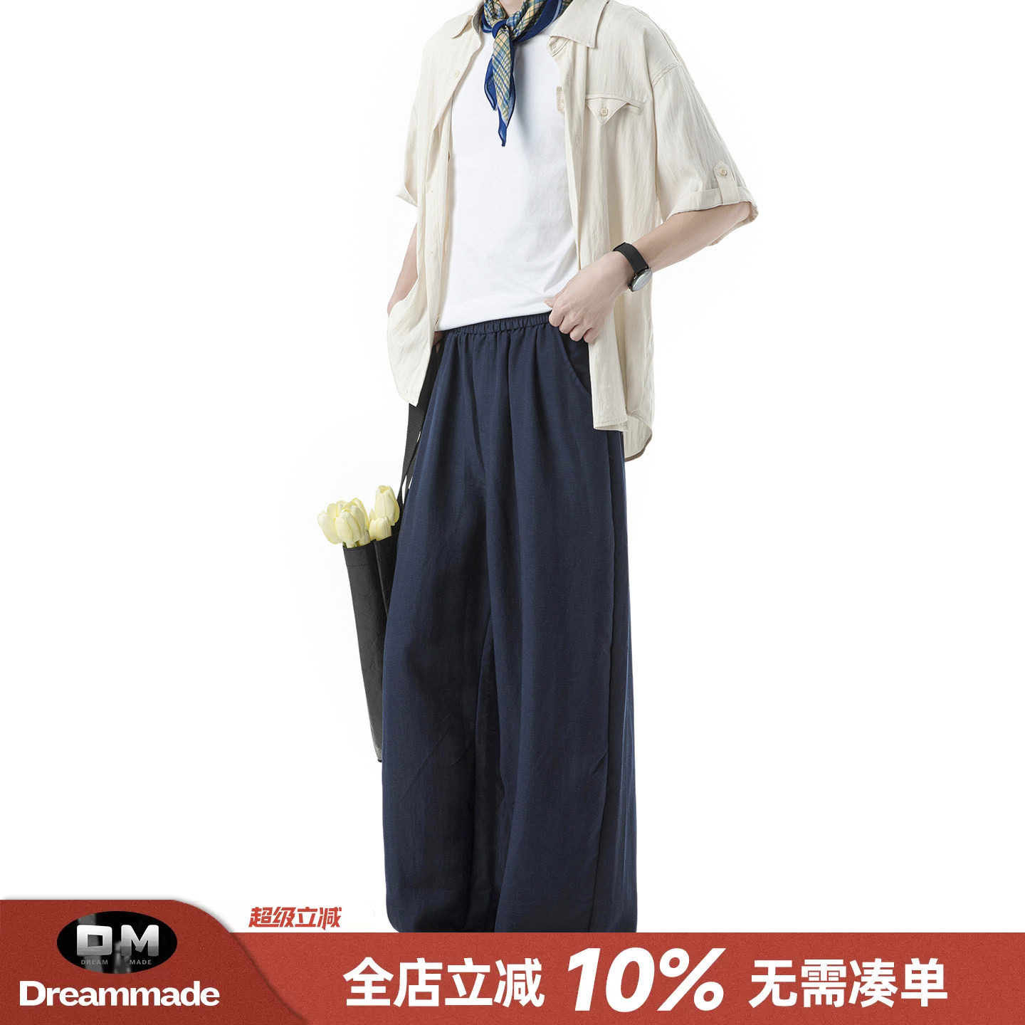 Dream made天丝莱赛尔透气休闲裤男款夏季薄款肌理感男生亚麻裤子