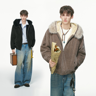 加绒加厚仿兔毛过冬棉服 老钱风毛领座山雕外套男冬季 Dream made