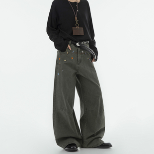 趣味刺绣军绿色休闲裤 男秋季 潮牌工装 Dream 情侣裤 美式 裤 子 made
