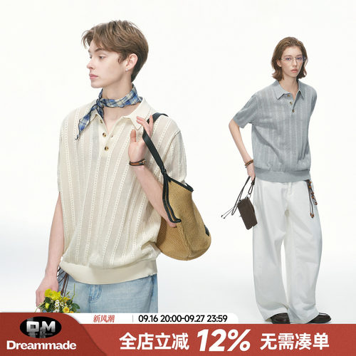 Dream made 人夫感穿搭针织polo衫短袖男女夏季薄款透气男生T恤