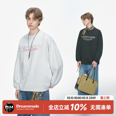 Dreammade美式重磅印花长袖t恤男款春秋季休闲打底衫潮牌男生上衣