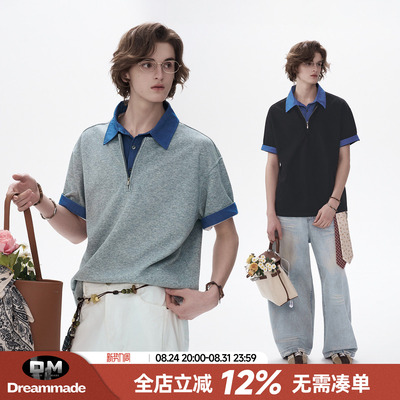 Dream made 老钱风假两件POLO衫短袖男夏季人夫感穿搭男生半袖T恤