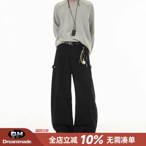 Dream made美式廓形弯刀休闲裤男春秋季直筒宽松阔腿工装裤子男生