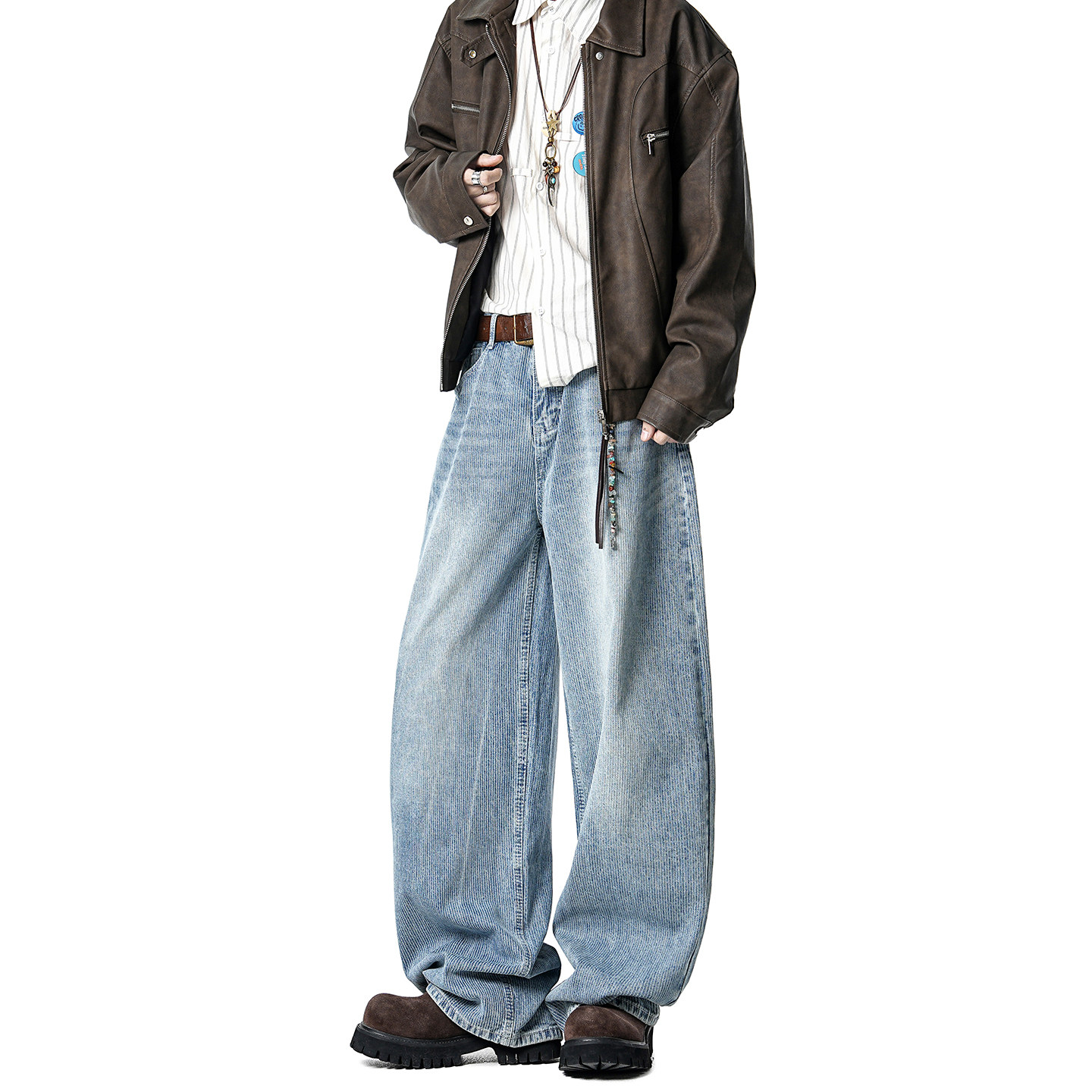 Dream made美式cleanfit浅蓝色牛仔裤男春秋季直筒阔腿裤男生裤子