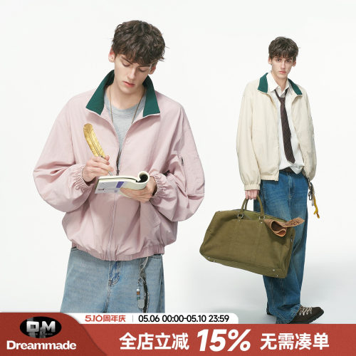Dream made 美式撞色工装外套男款春秋季老钱风休闲情侣飞行夹克
