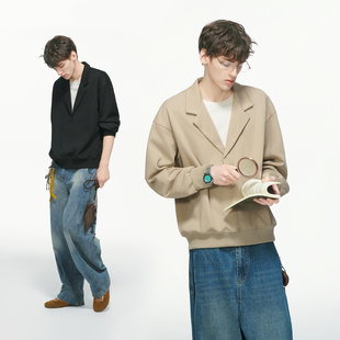 卫衣男秋季 假两件平驳领短宽boxy西装 老钱风新贵上衣 made Dream