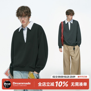 Dreammade 知识分子假两件卫衣男春秋季2026新款衬衫领学院风上衣