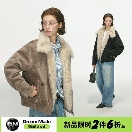 Dreammade 铜氨树纹毛领座山雕外套男女款冬季加厚棉服雪尼尔棉衣