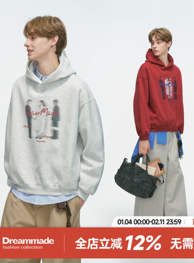 Dream made 美式复古连帽卫衣男秋冬季加绒加厚重磅休闲情侣外套