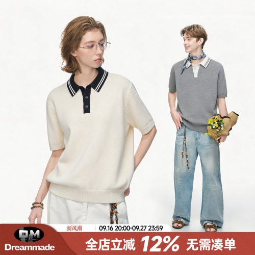 Dream made 老钱风桑蚕丝羊毛混纺针织短袖POLO衫男夏季半袖上衣