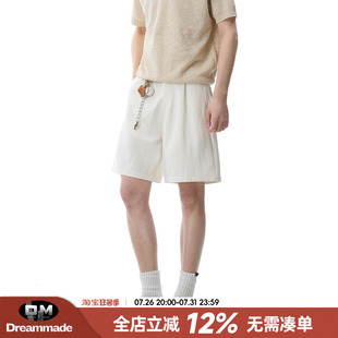 Dream made老钱风天丝亚麻短裤男款夏季薄款透气直筒男生五分裤子
