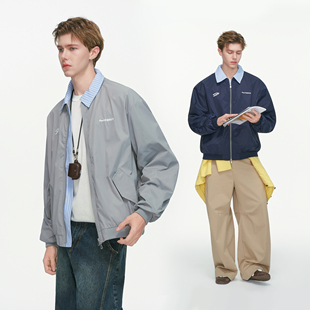 刺绣假两件棒球服外套男春秋季 美式 拼接条纹翻领夹克 made Dream