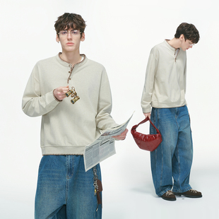 内搭打底衫 手缝线老钱风亨利领针织卫衣男秋冬季 上衣 made Dream