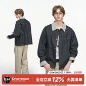 假两件格子水洗牛仔外套男春秋季 Dream made美式 cleanfit男生夹克