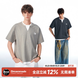 假两件V领短袖 男款 2026新款 Dream 重磅男生半袖 美式 夏季 T恤 made