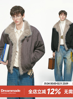 Dream made美式解构毛领座山雕棉服男款冬季加厚棉袄男生冬装外套