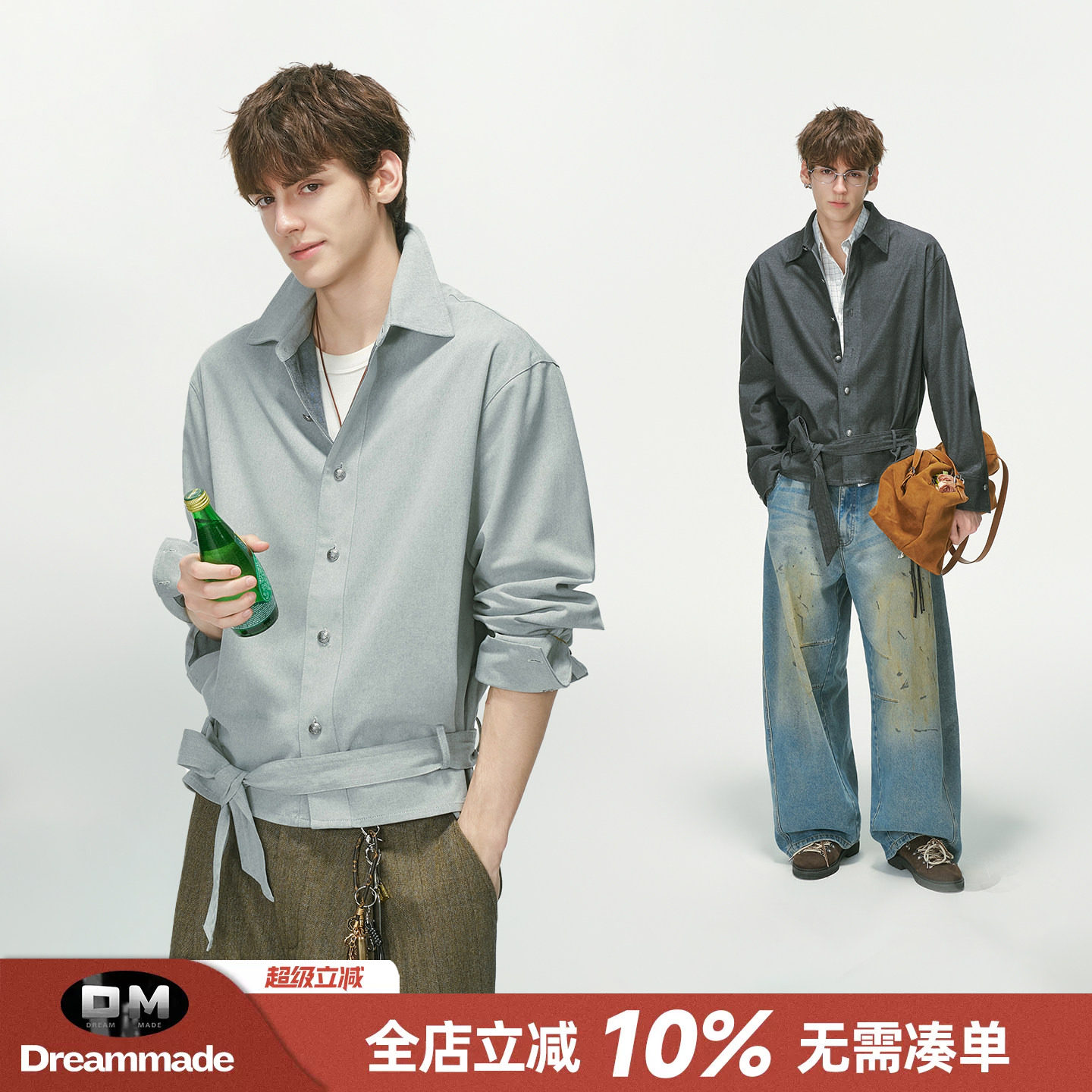 Dream made轻奢高智感绑带夹克男款秋季设计感老钱风男生衬衫外套图片