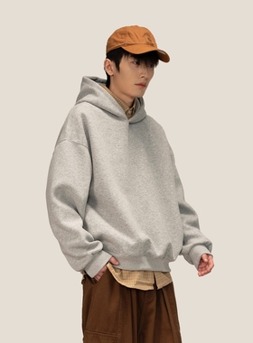 Dream made 美式cleanfit连帽灰色卫衣男秋冬季加绒加厚重磅外套