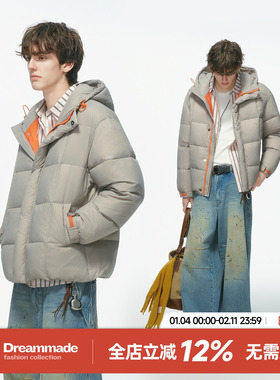 Dream made90白鸭绒撞色泡芙羽绒服男冬季加厚保暖情侣面包服外套