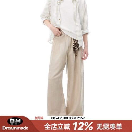 Dream made老钱风天丝亚麻休闲裤男夏季薄款透气莱赛尔人夫感裤子