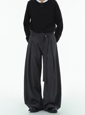 Dream made 美式褶皱垂坠感通勤灰色西裤男秋季直筒宽松休闲裤子