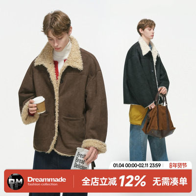 Dream made 皮毛一体保暖棉服男女冬季加厚羊羔毛棉衣麂皮绒外套
