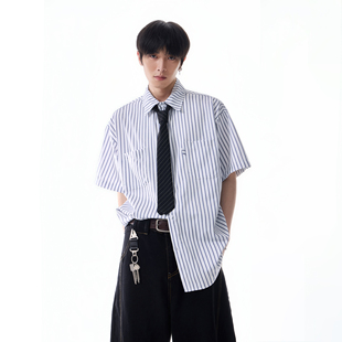 made 男夏季 美式 衬衫 高级感潮牌衬衣 复古廓形条纹休闲短袖 Dream