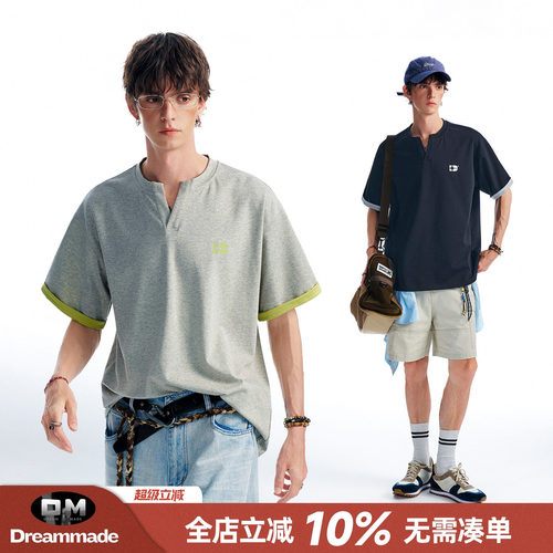 Dream made 美式复古撞色印花短袖T恤男夏季新款宽松休闲半袖上衣