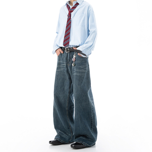 Dream made 美式复古牛仔裤男款春秋季水洗做旧直筒宽松男生裤子