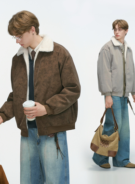 Dream made美式巴恩风羊羔绒PU皮棉衣男冬季加厚棉服男生冬装外套