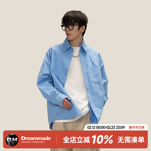 Dream made高级感廓形休闲长袖衬衫男春秋季美式潮牌男生衬衣外套